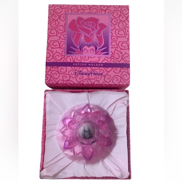 Maleficent Disney Villain Candle Votive Pink Flower Rose Glass Candle Holder New - Picture 7 of 7
